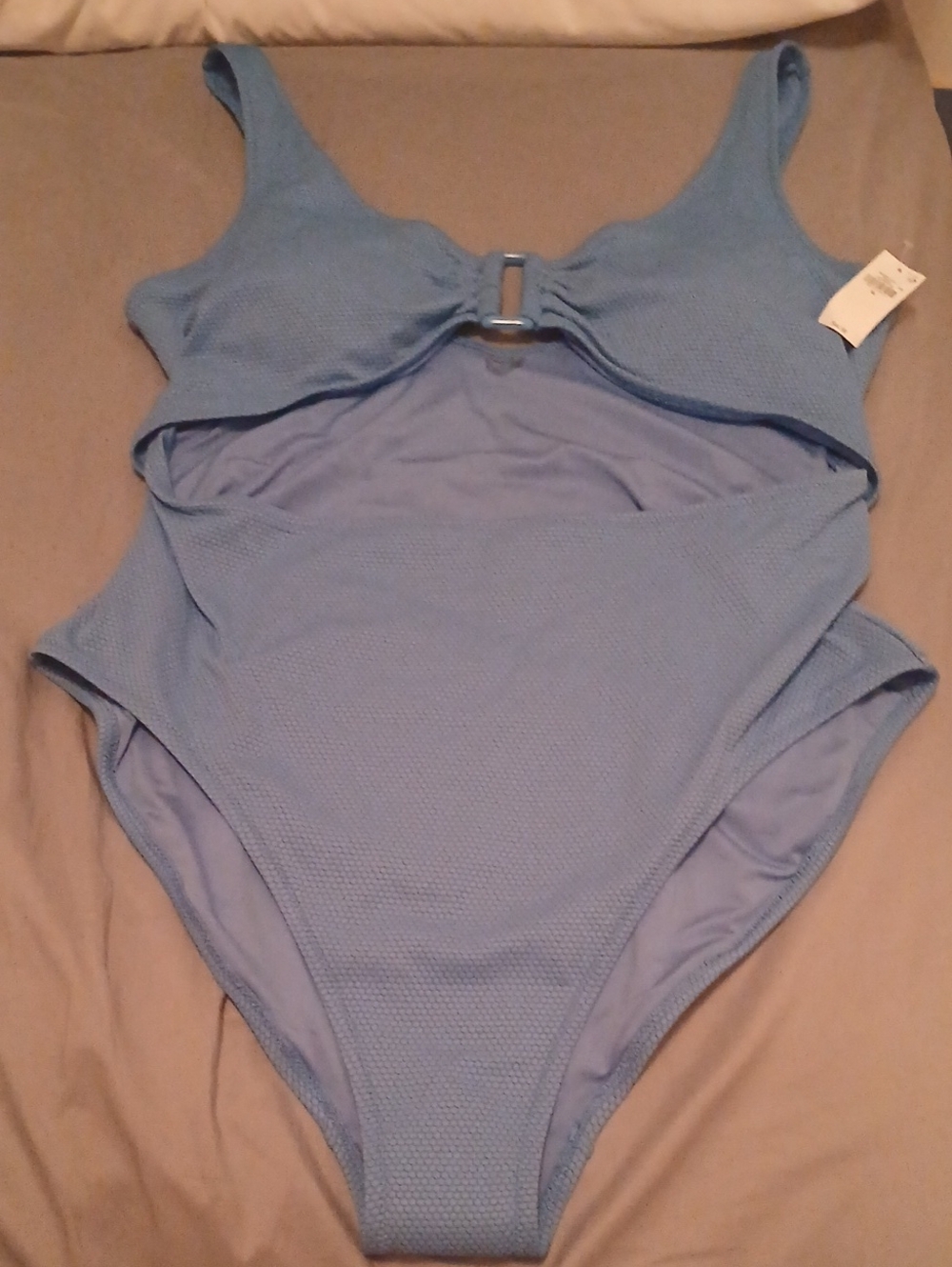 Old Navy Light Blue Textured One-Piece Swimsuit with Front Ring